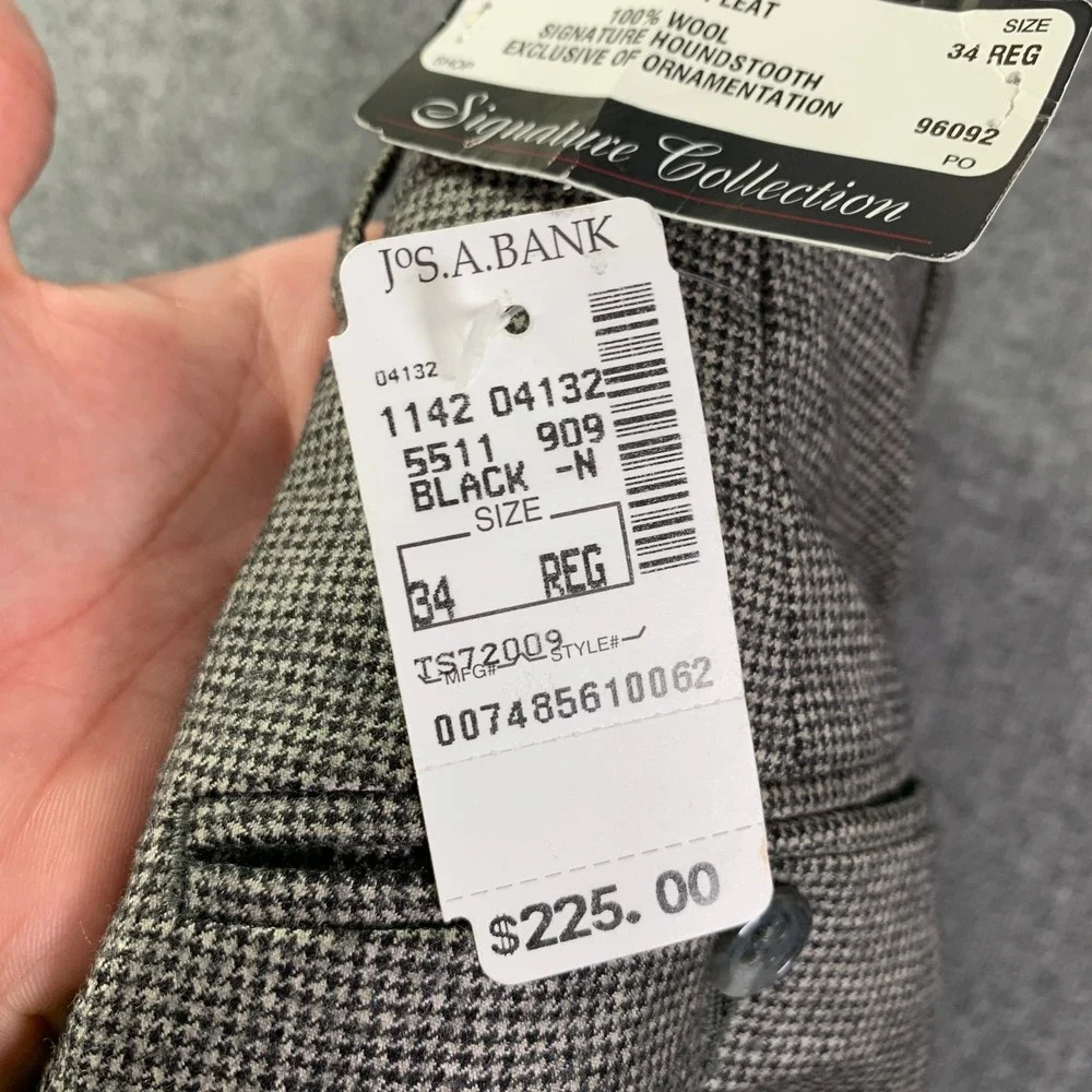 Jos A Bank Wool Dress Pants Men 34R Pleated Houndstooth Signature NEW